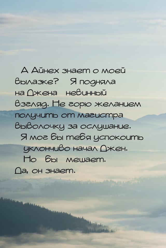 – А Айнех знает о моей вылазке? – Я подняла на Джена «невинный» взгляд. Не горю желанием п