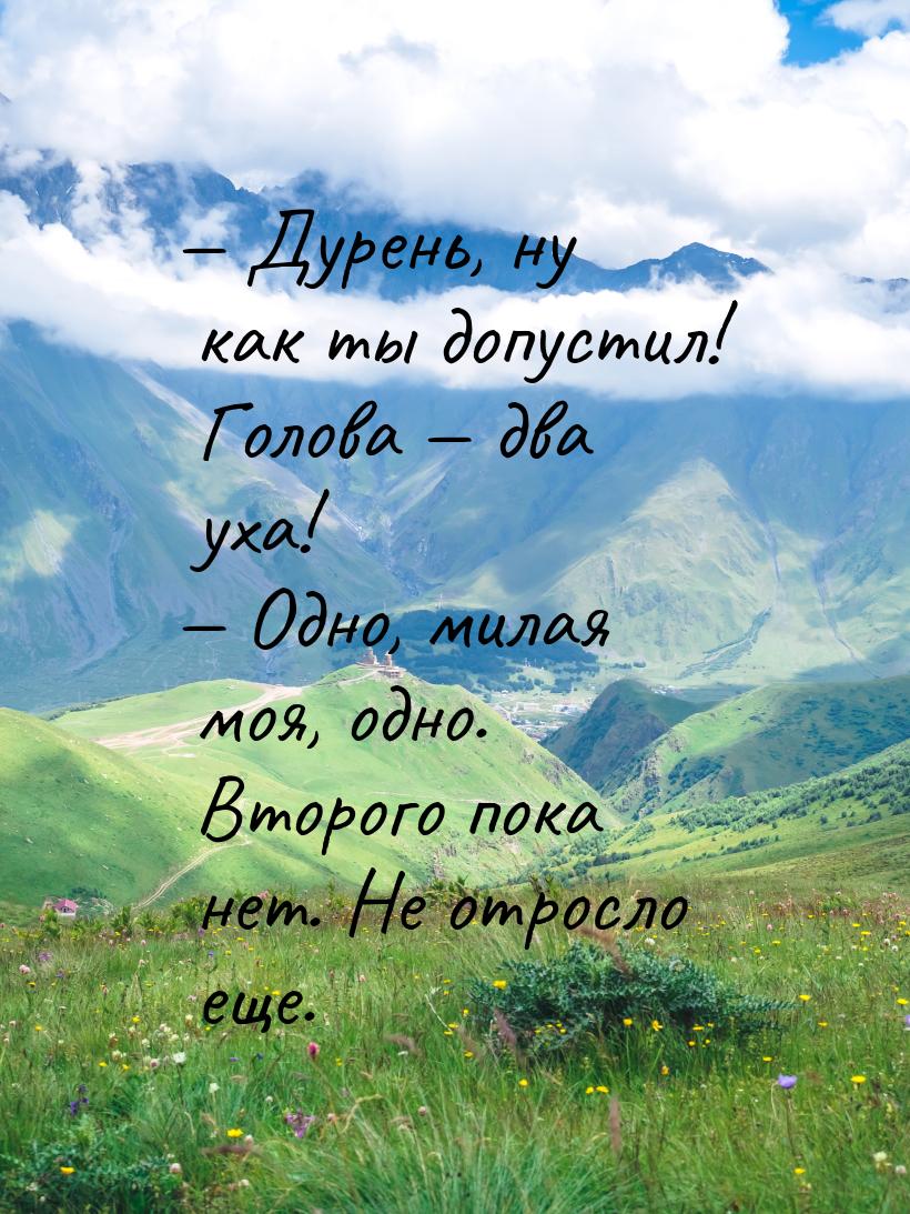 — Дурень, ну как ты допустил! Голова — два уха! — Одно, милая моя, одно. Второго пока нет.