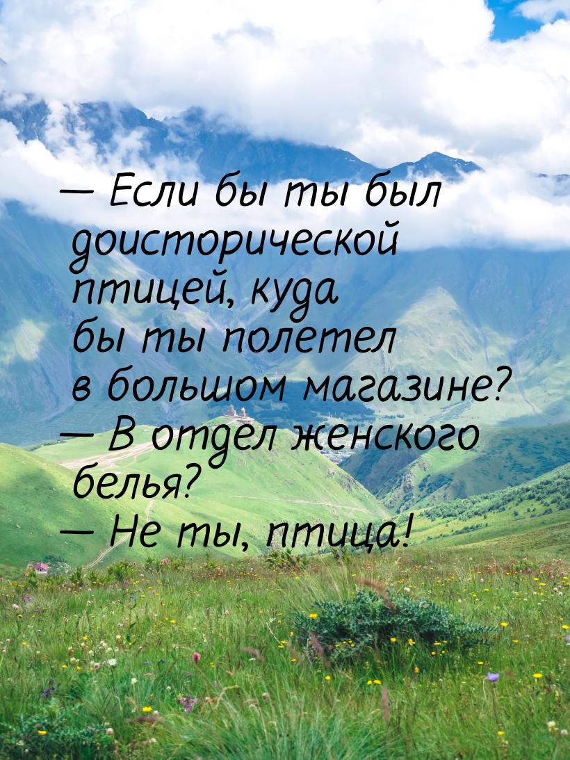 — Если бы ты был доисторической птицей, куда бы ты полетел в большом магазине? — В отдел ж