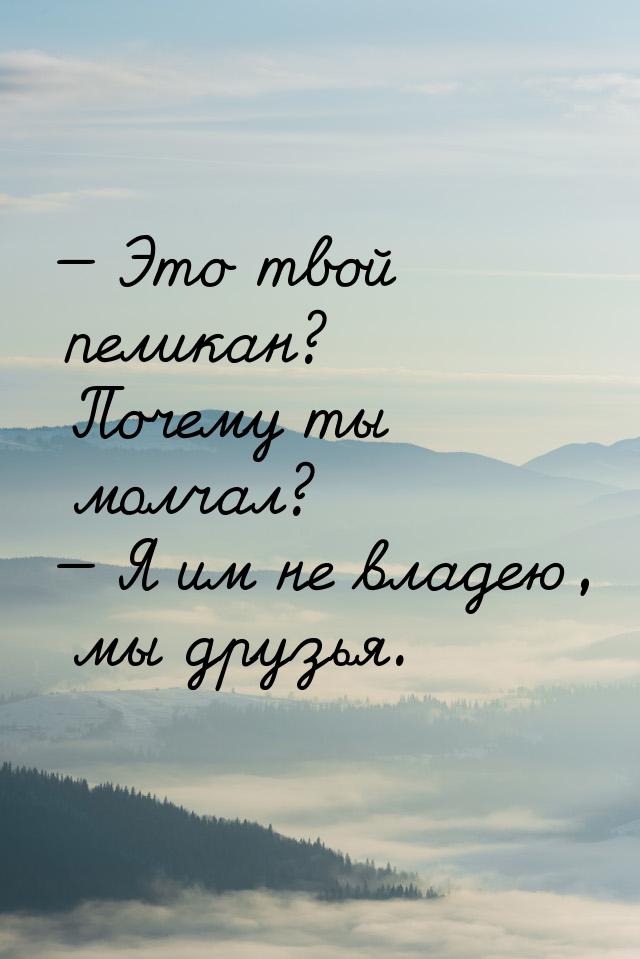 — Это твой пеликан? Почему ты молчал? — Я им не владею, мы друзья.