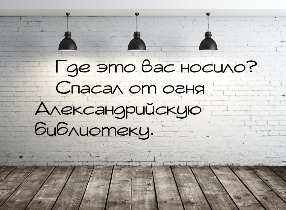 — Где это вас носило? — Спасал от огня Александрийскую библиотеку.