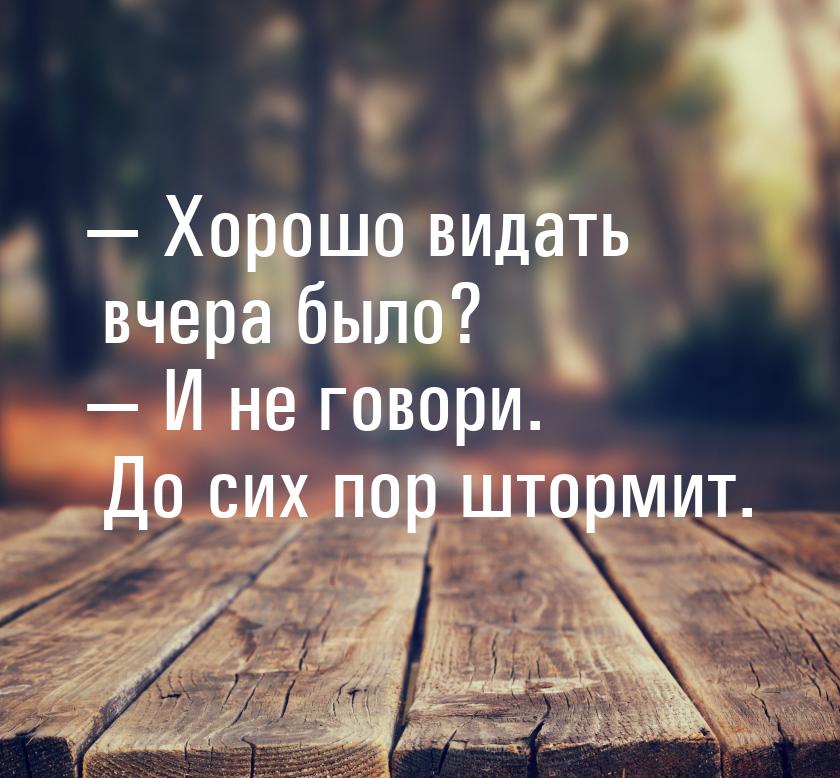 — Хорошо видать вчера было? — И не говори. До сих пор штормит.