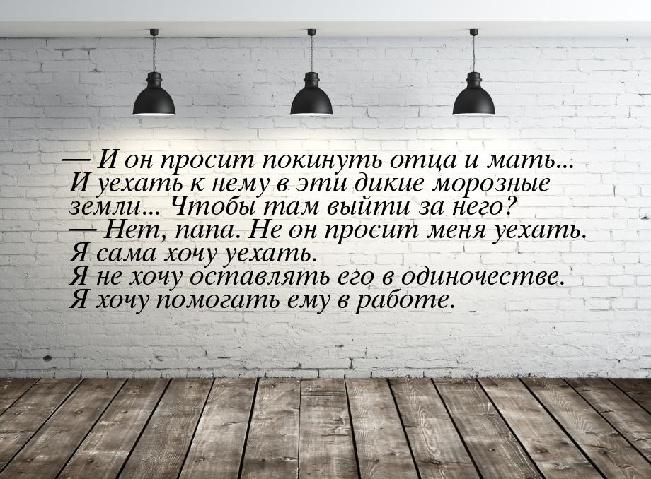 — И он просит покинуть отца и мать... И уехать к нему в эти дикие морозные земли... Чтобы 