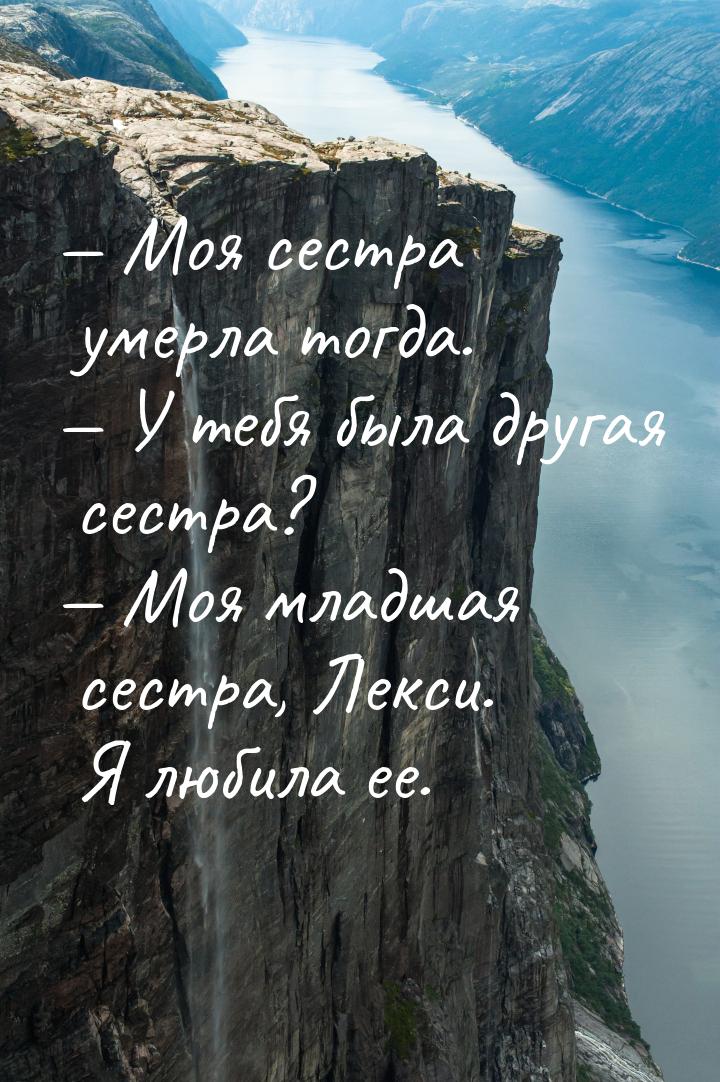 — Моя сестра умерла тогда. — У тебя была другая сестра? — Моя младшая сестра, Лекси. Я люб