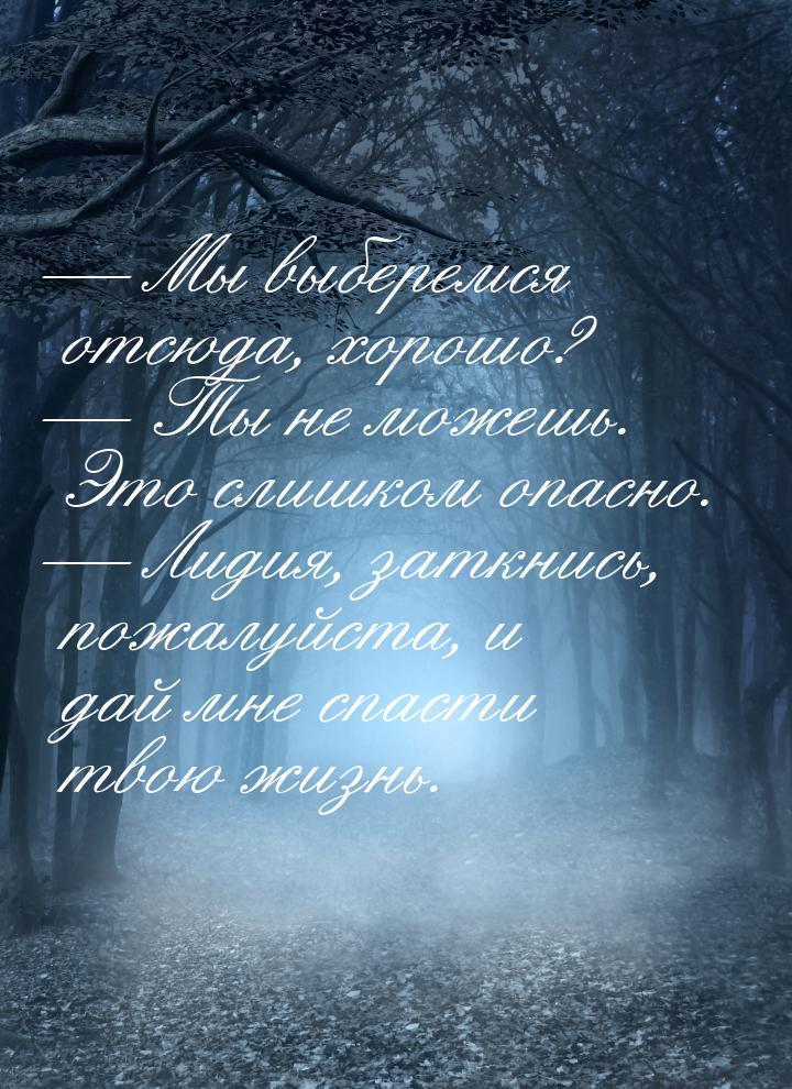 — Мы выберемся отсюда, хорошо? — Ты не можешь. Это слишком опасно. — Лидия, заткнись, пожа