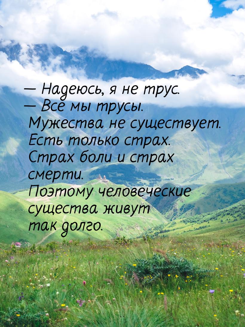 — Надеюсь, я не трус. — Все мы трусы. Мужества не существует. Есть только страх. Страх бол