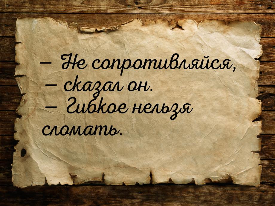 — Не сопротивляйся, — сказал он. — Гибкое нельзя сломать.