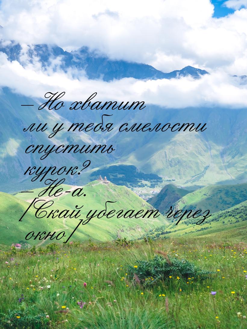 – Но хватит ли у тебя смелости спустить курок? – Не-а. [Скай убегает через окно]