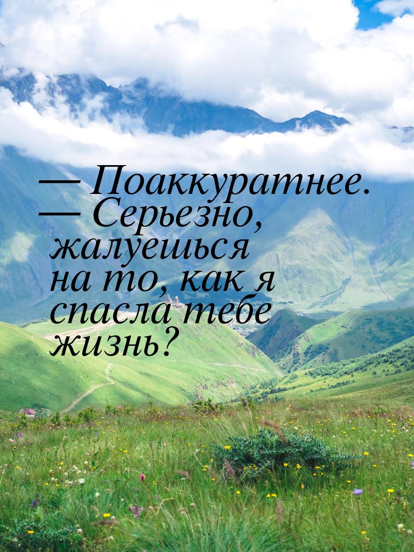 — Поаккуратнее. — Серьезно, жалуешься на то, как я спасла тебе жизнь?