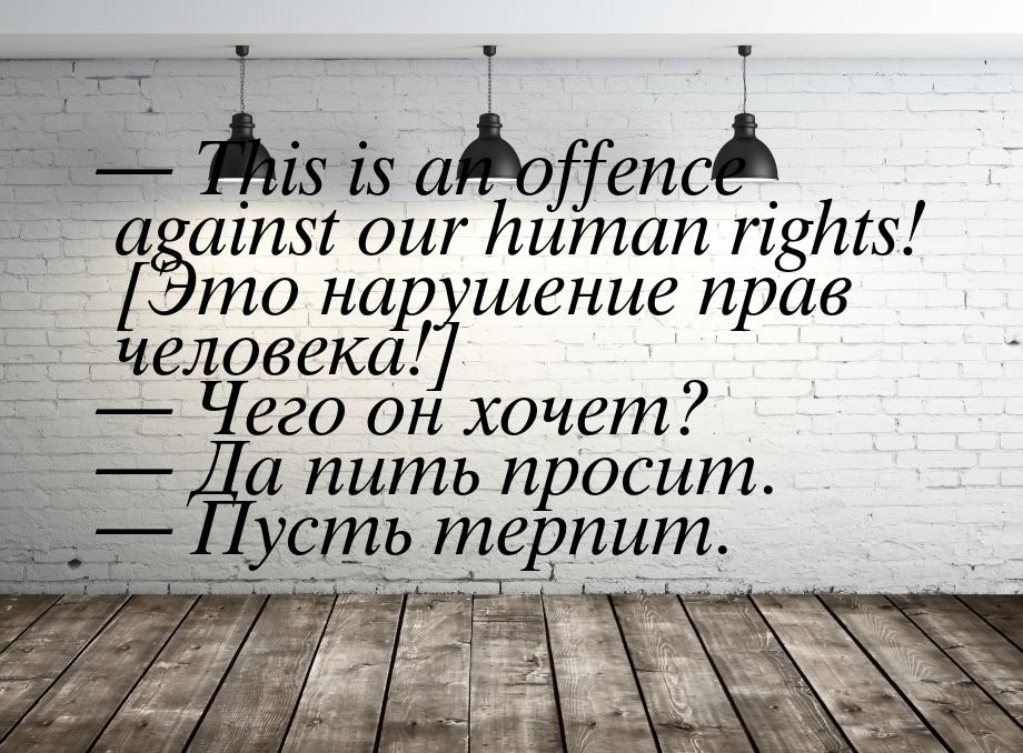 — This is an offence against our human rights! [Это нарушение прав человека!] — Чего он хо