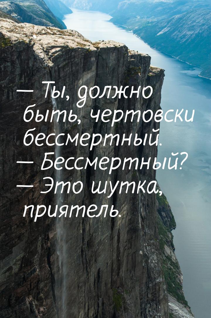 — Ты, должно быть, чертовски бессмертный. — Бессмертный? — Это шутка, приятель.