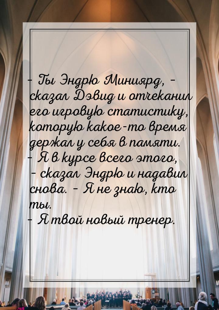 – Ты Эндрю Миниярд, –  сказал Дэвид и отчеканил его игровую статистику, которую какое-то в