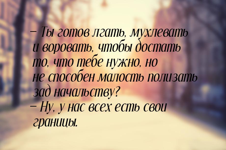 — Ты готов лгать, мухлевать и воровать, чтобы достать то, что тебе нужно, но не способен м