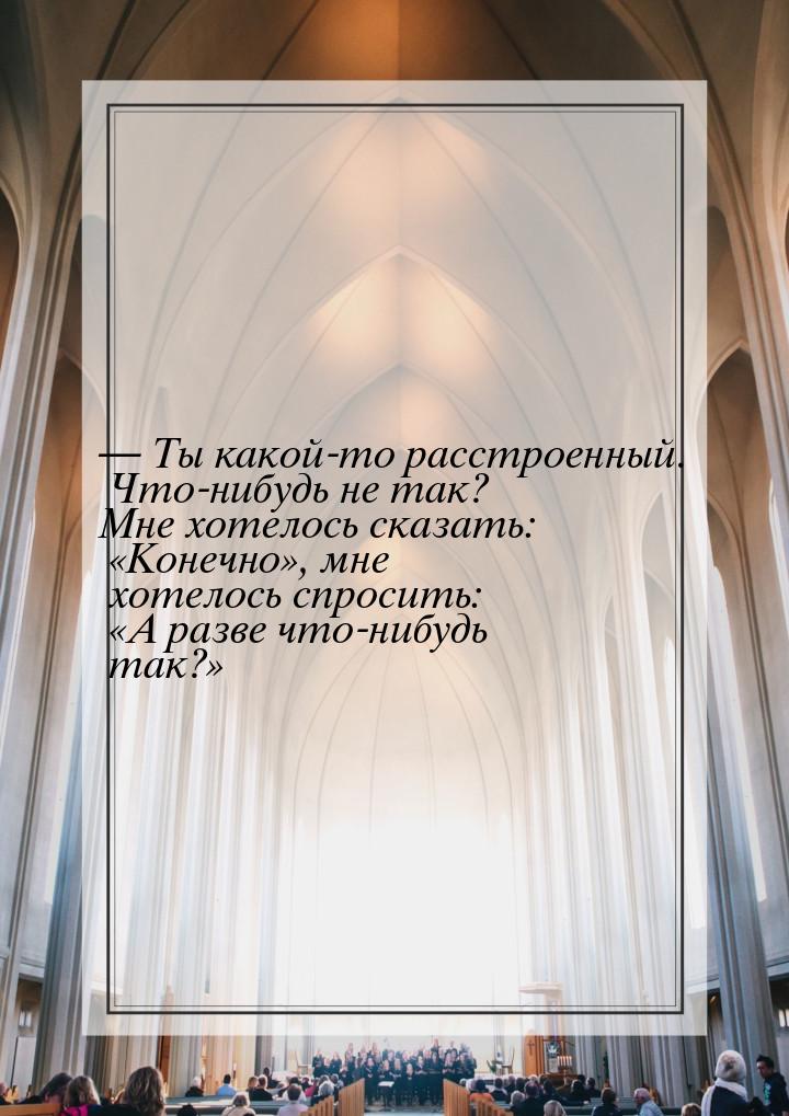 — Ты какой-то расстроенный. Что-нибудь не так? Мне хотелось сказать: Конечно