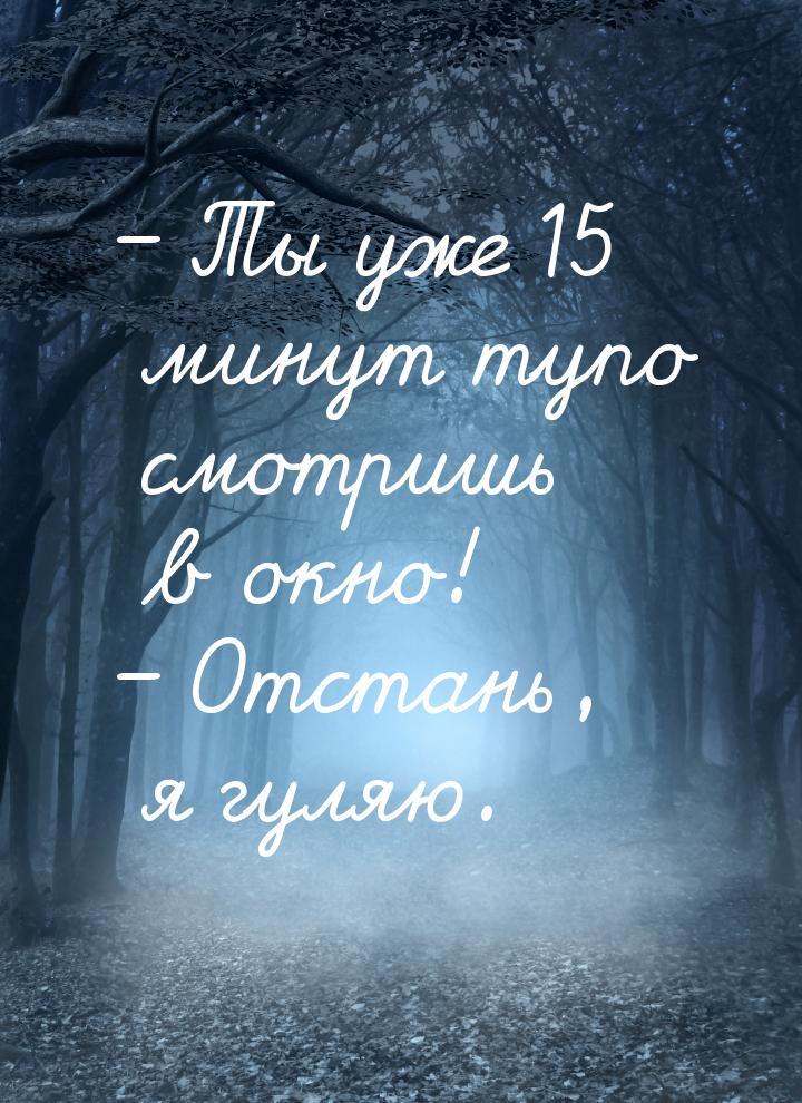 – Ты уже 15 минут тупо смотришь в окно! – Отстань, я гуляю.