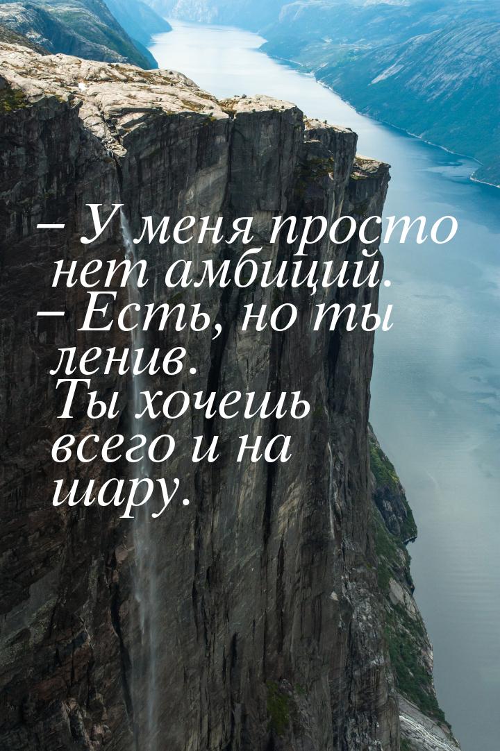 – У меня просто нет амбиций. – Есть, но ты ленив. Ты хочешь всего и на шару.