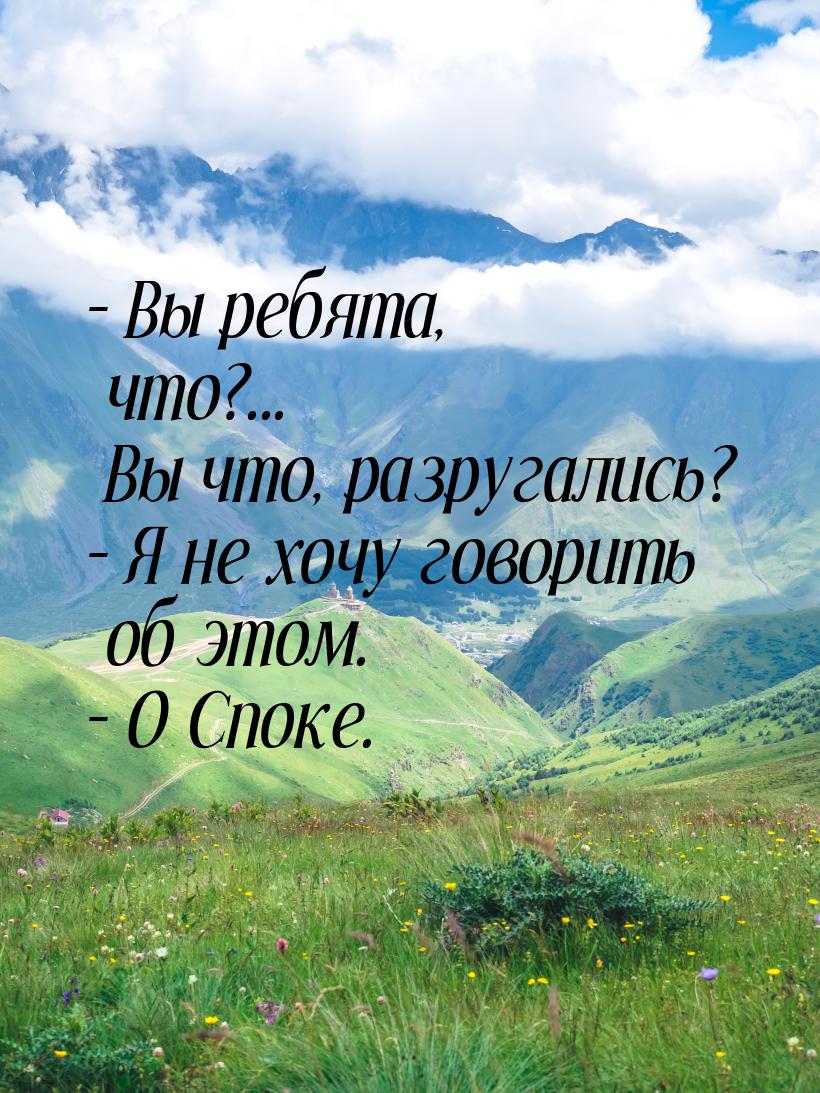 – Вы ребята, что?... Вы что, разругались? – Я не хочу говорить об этом. – О Споке.