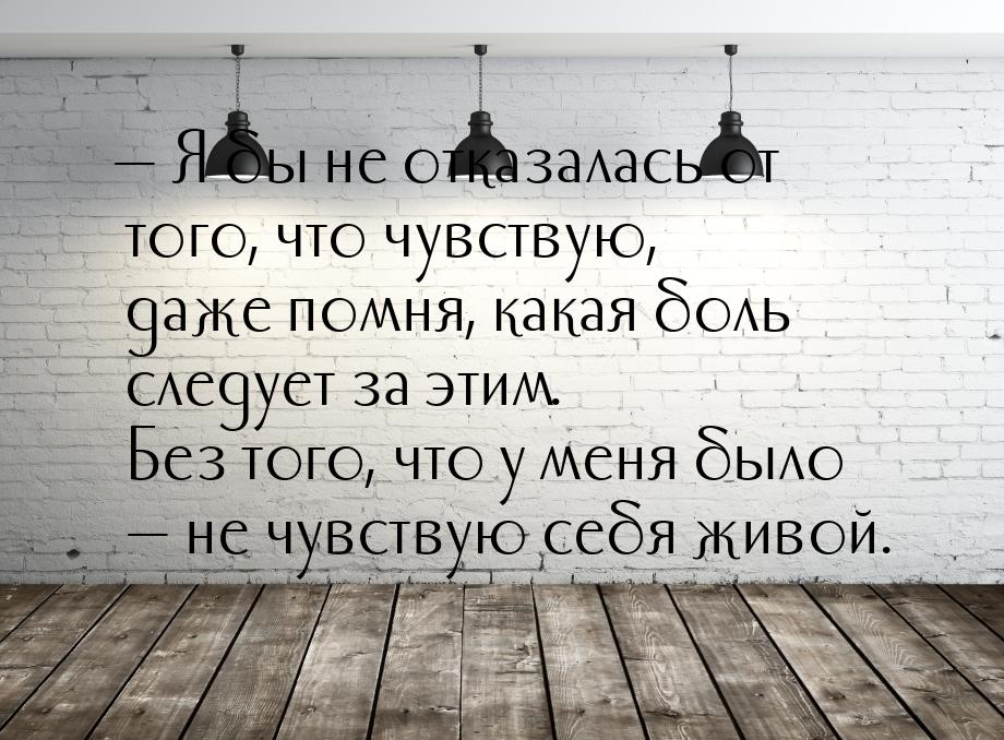 — Я бы не отказалась от того, что чувствую, даже помня, какая боль следует за этим. Без то