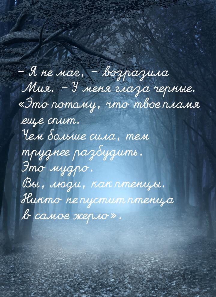 – Я не маг, – возразила Мия. – У меня глаза черные. «Это потому, что твое пламя еще спит. 