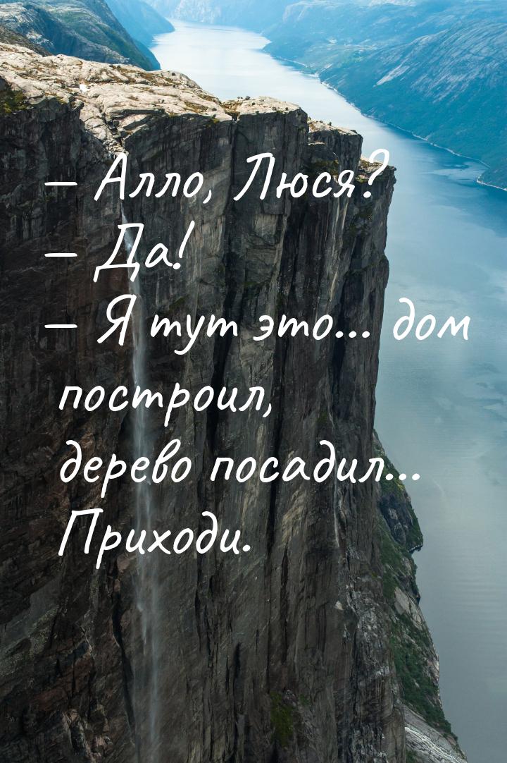  Алло, Люся?  Да!  Я тут это… дом построил, дерево посадил… Приходи.