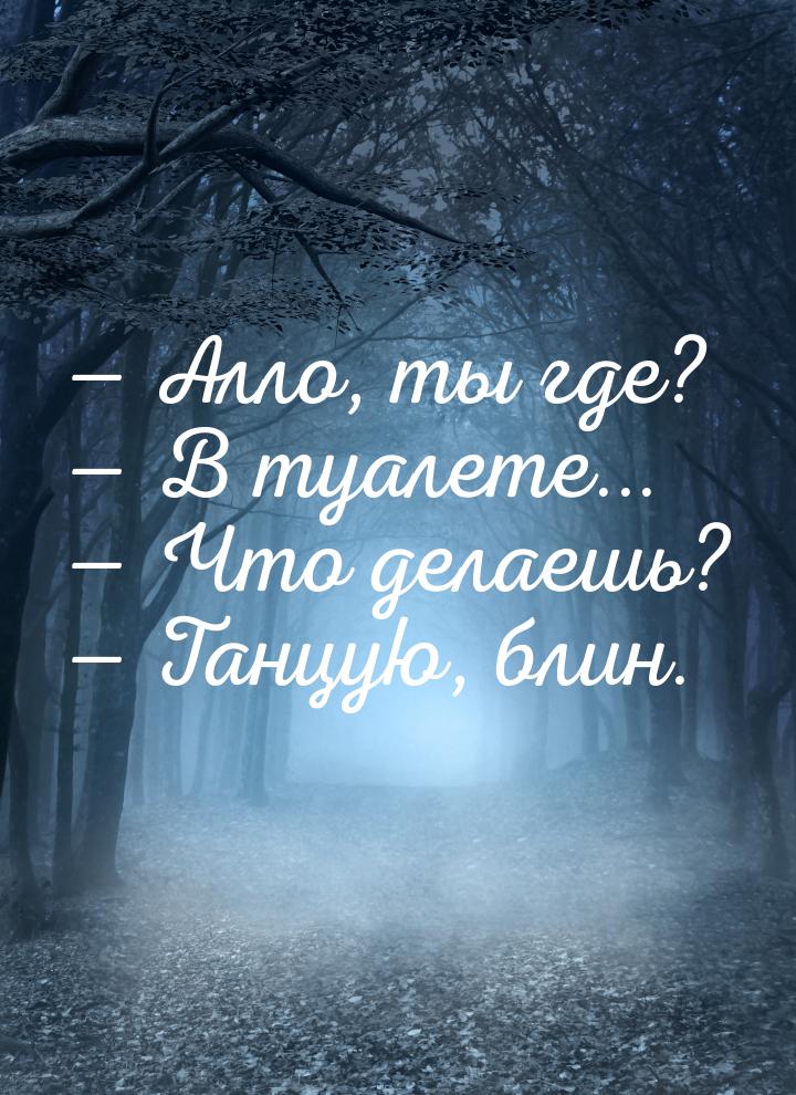  Алло, ты где?  В туалете...  Что делаешь?  Танцую, блин.