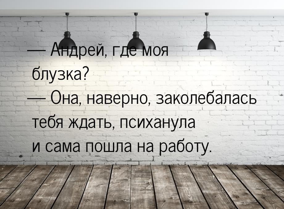  Андрей, где моя блузка?  Она, наверно, заколебалась тебя ждать, психанула и