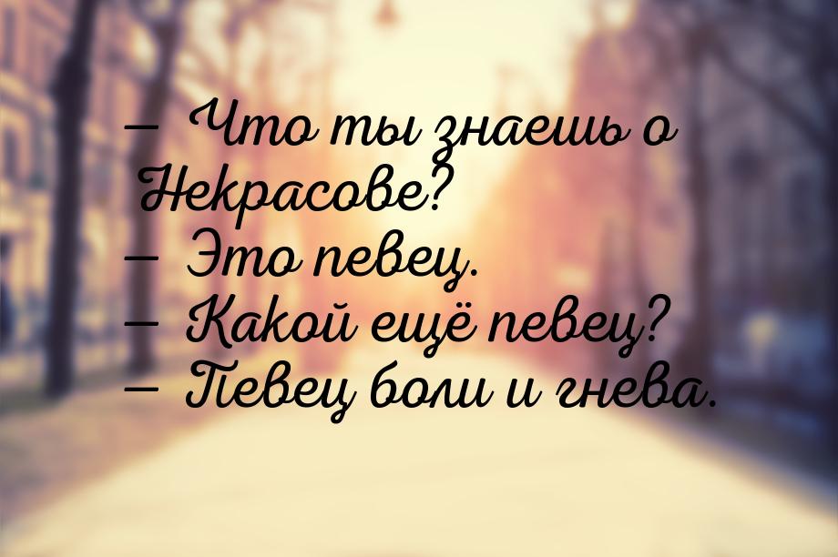  Что ты знаешь о Некрасове?  Это певец.  Какой ещё певец?  Пев