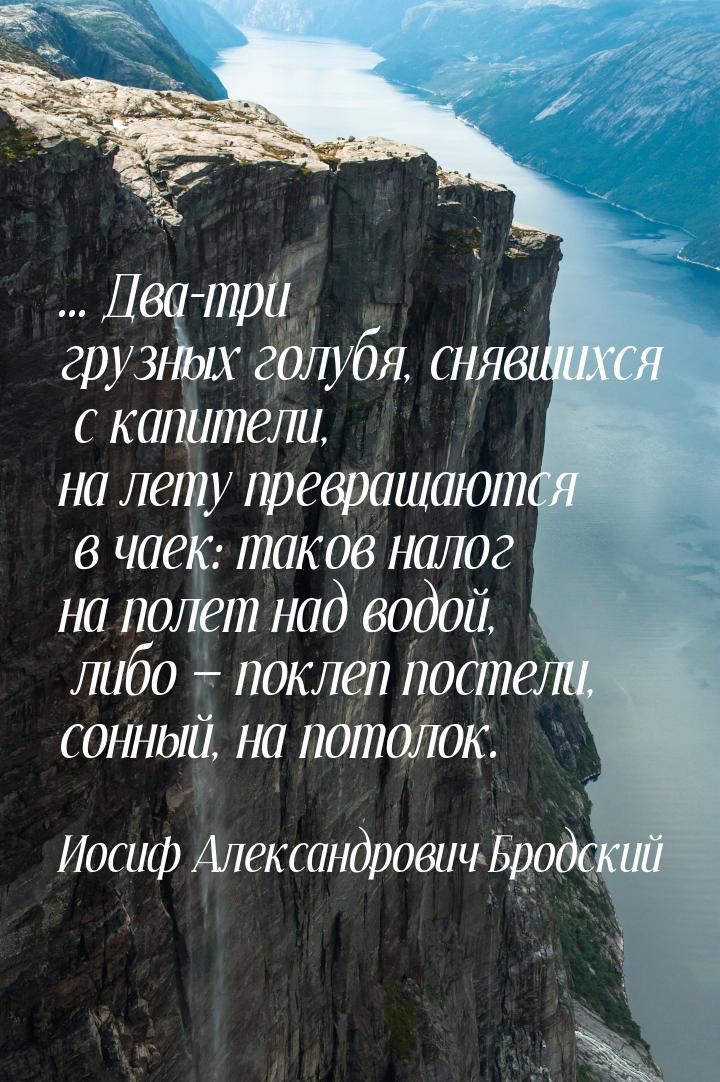 ... Два-три грузных голубя, снявшихся с капители, на лету превращаются в чаек: таков налог