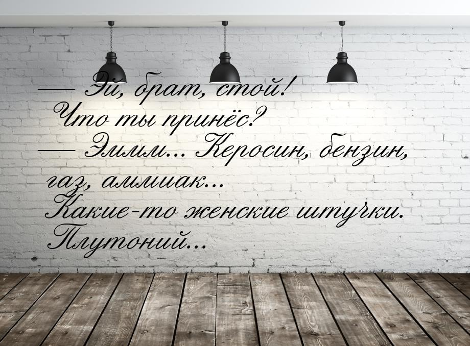  Эй, брат, стой! Что ты принёс?  Эммм... Керосин, бензин, газ, аммиак... Как