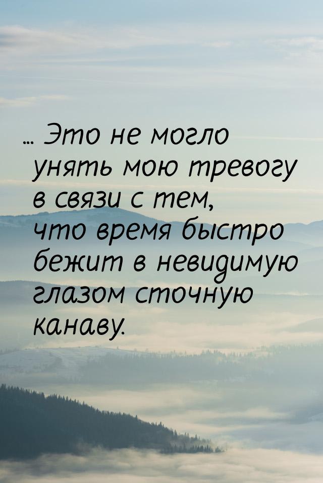 ... Это не могло унять мою тревогу в связи с тем, что время быстро бежит в невидимую глазо