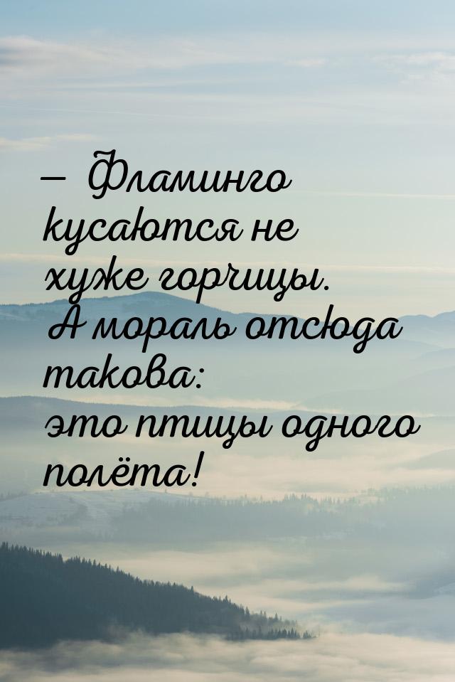  Фламинго кусаются не хуже горчицы. А мораль отсюда такова: это птицы одного полёта