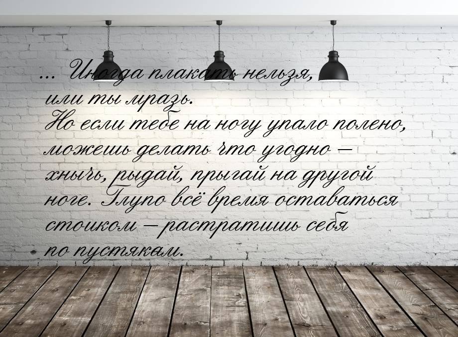 ... Иногда плакать нельзя, или ты мразь. Но если тебе на ногу упало полено, можешь делать 