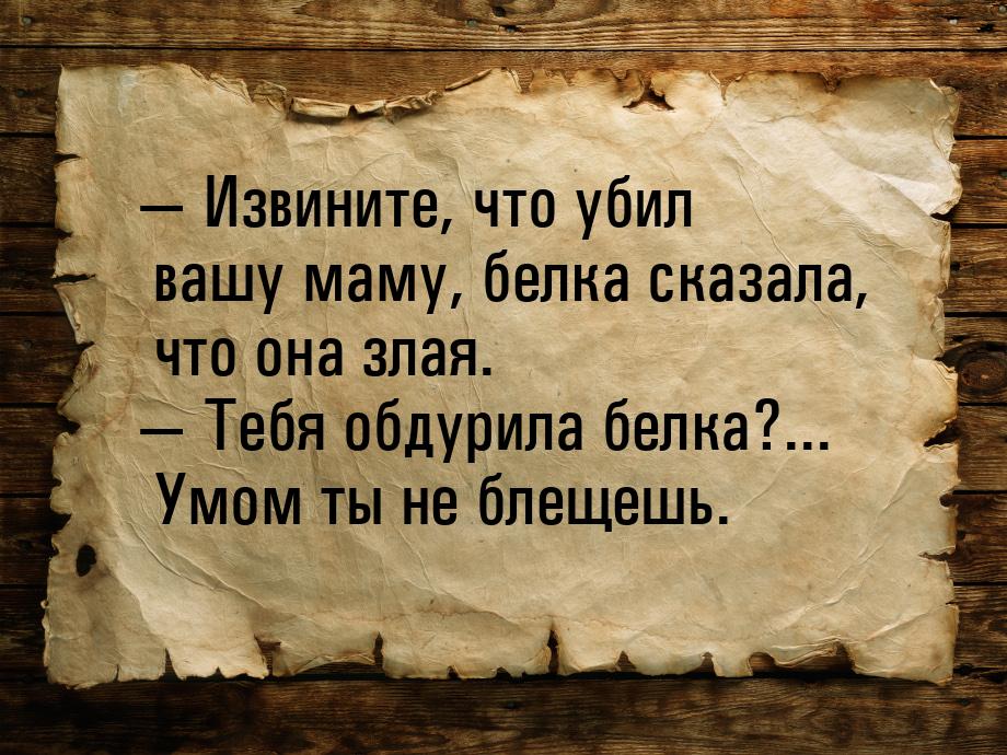  Извините, что убил вашу маму, белка сказала, что она злая.  Тебя обдурила б