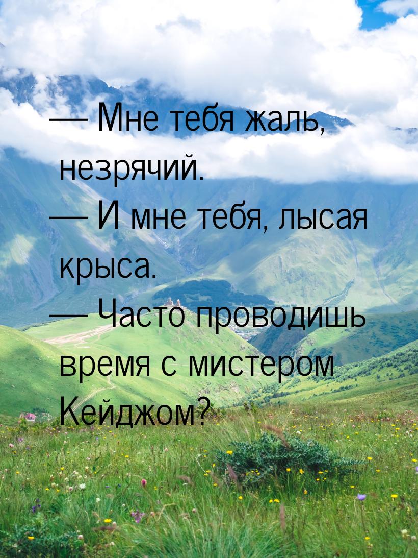  Мне тебя жаль, незрячий.  И мне тебя, лысая крыса.  Часто проводишь 