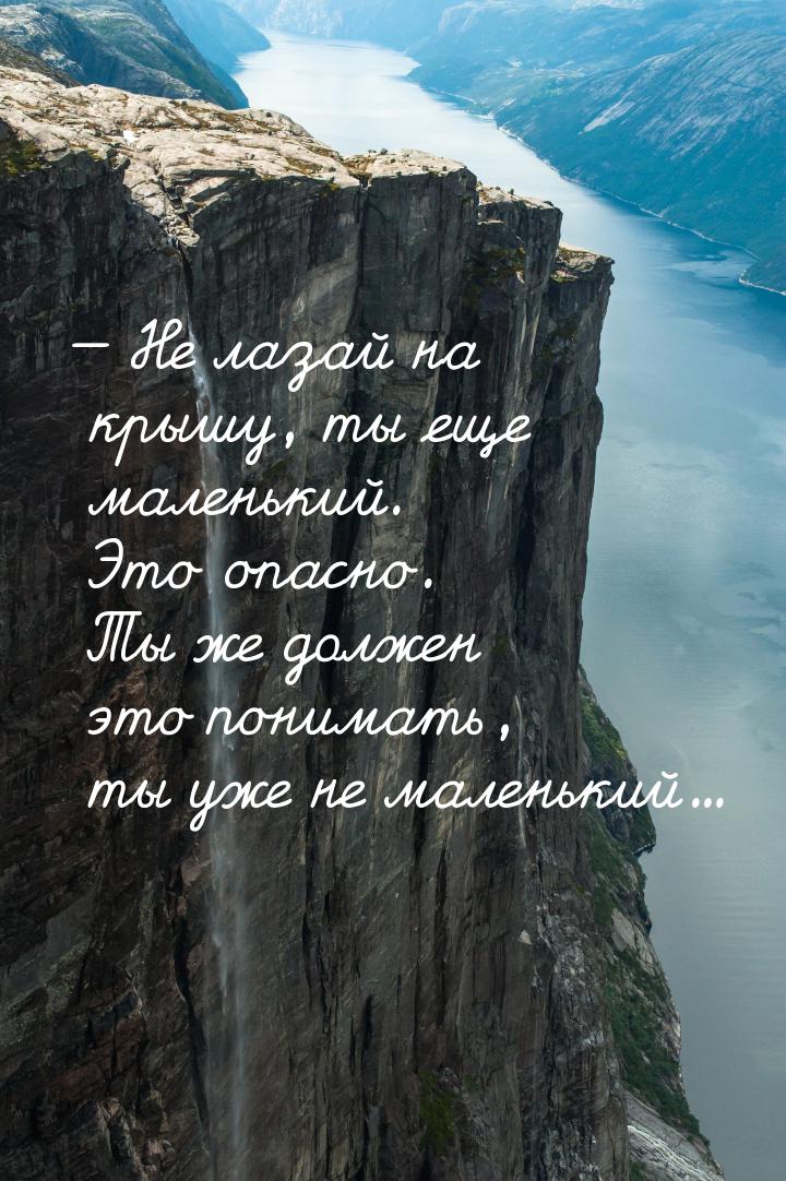  Не лазай на крышу, ты еще маленький. Это опасно. Ты же должен это понимать, ты уже