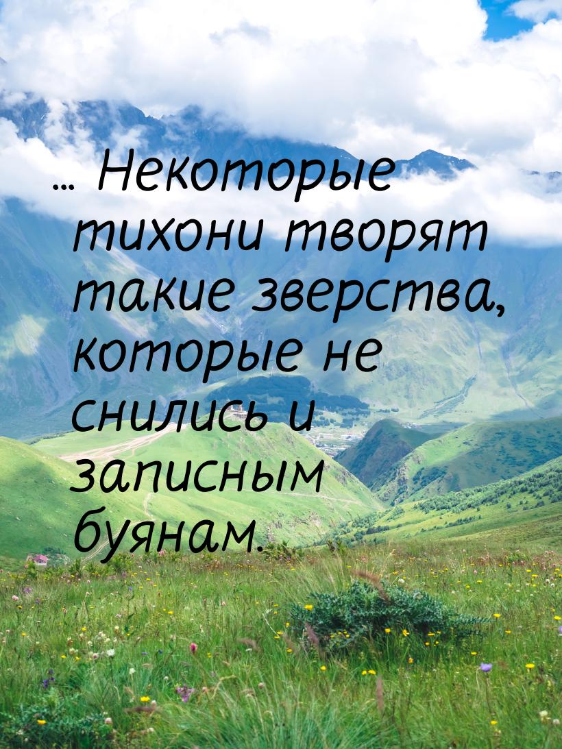 ... Некоторые тихони творят такие зверства, которые не снились и записным буянам.