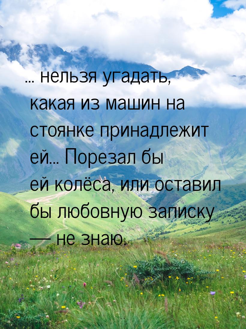 ... нельзя угадать, какая из машин на стоянке принадлежит ей... Порезал бы ей колёса, или 