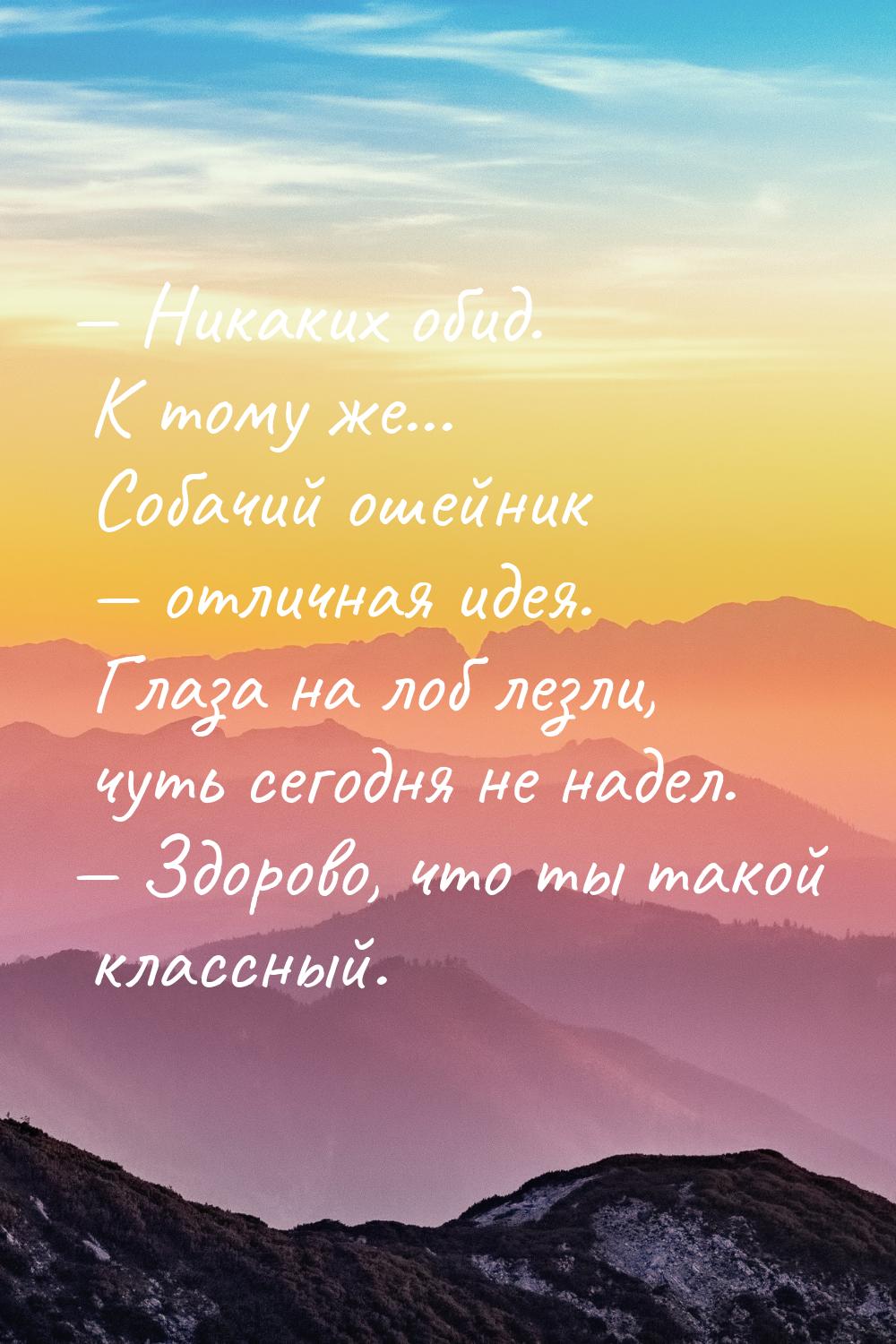  Никаких обид.  К тому же... Собачий ошейник  отличная идея. Глаза на лоб ле