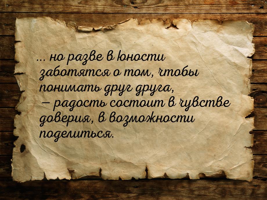 ... но разве в юности заботятся о том, чтобы понимать друг друга,  радость состоит 