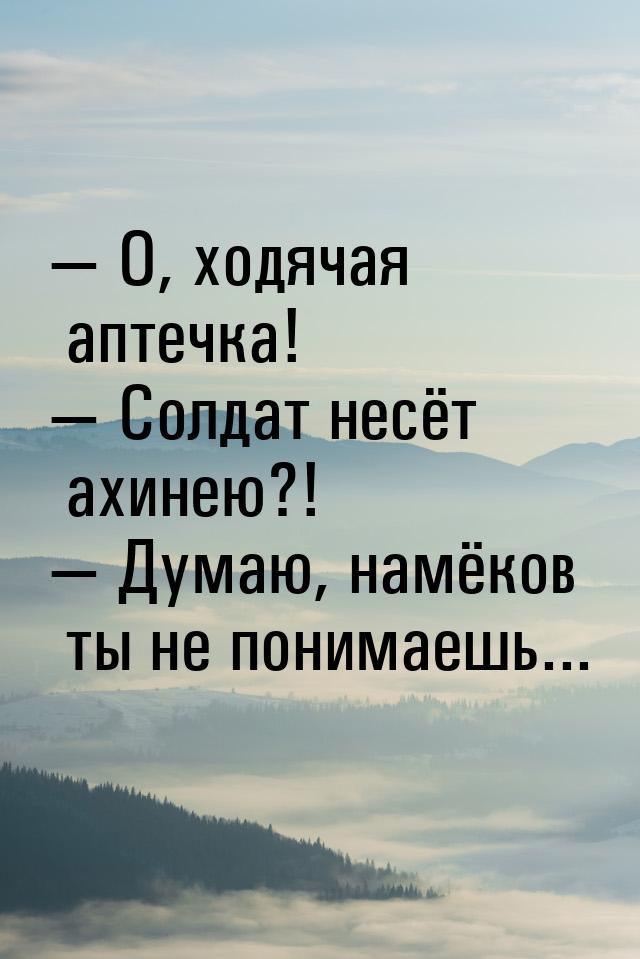  О, ходячая аптечка!  Солдат несёт ахинею?!  Думаю, намёков ты не пон