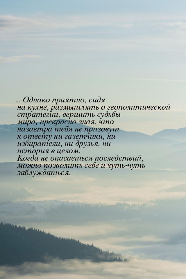 ... Однако приятно, сидя на кухне, размышлять о геополитической стратегии, вершить судьбы 