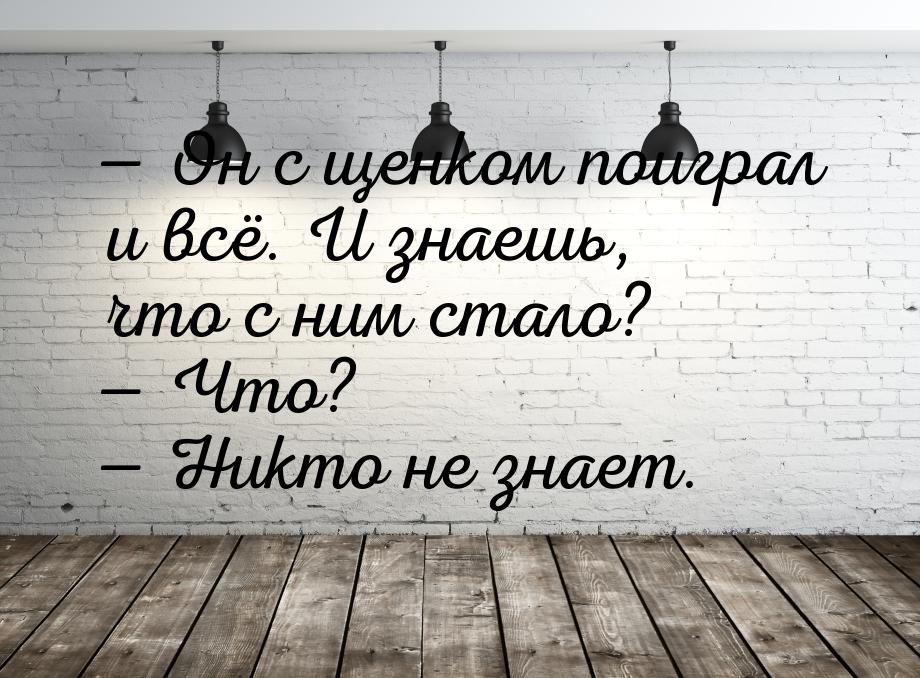  Он с щенком поиграл и всё. И знаешь, что с ним стало?  Что?  Никто н