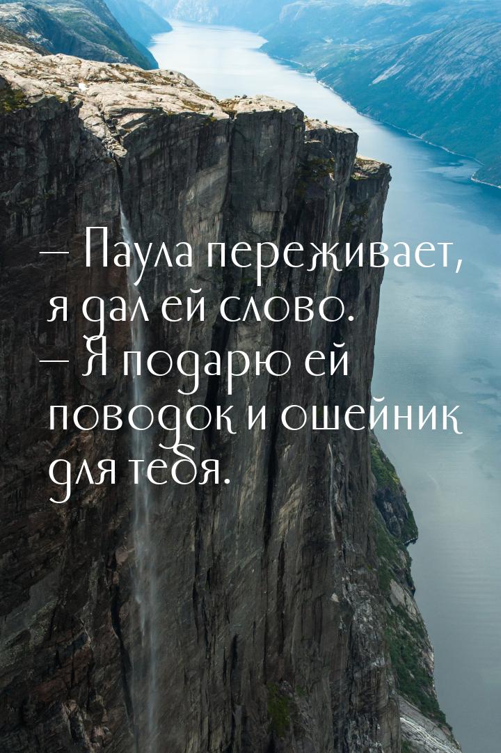  Паула переживает, я дал ей слово.  Я подарю ей поводок и ошейник для тебя.