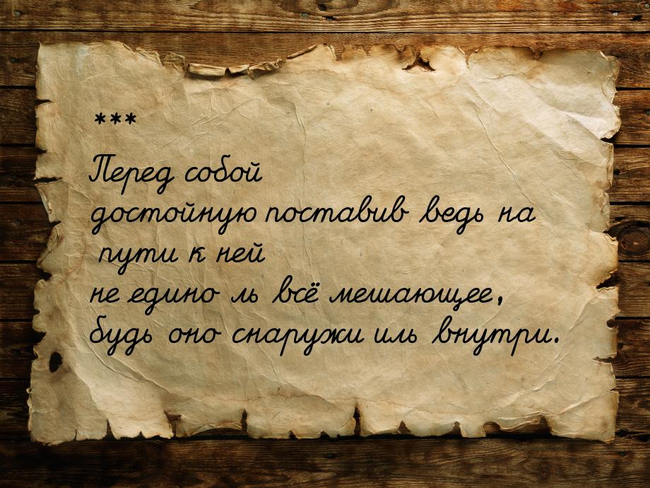 *** Перед собой достойную поставив ведь на пути к ней не едино ль всё мешающее, будь оно с