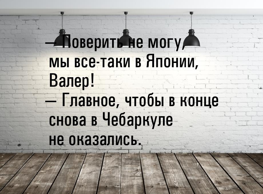  Поверить не могу, мы все-таки в Японии, Валер!  Главное, чтобы в конце снов