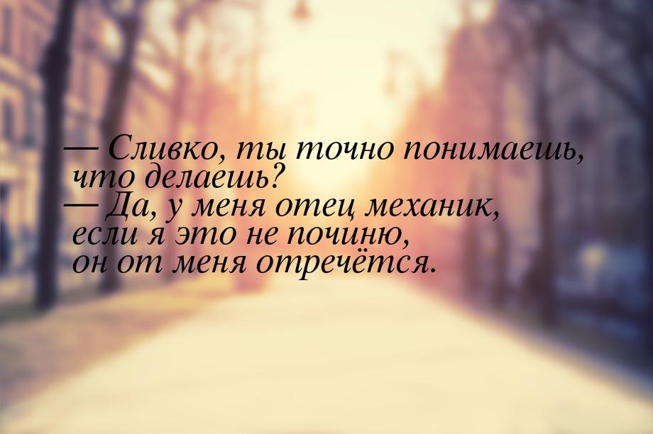  Сливко, ты точно понимаешь, что делаешь?  Да, у меня отец механик, если я э