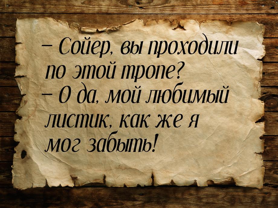  Сойер, вы проходили по этой тропе?  О да, мой любимый листик, как же я мог 