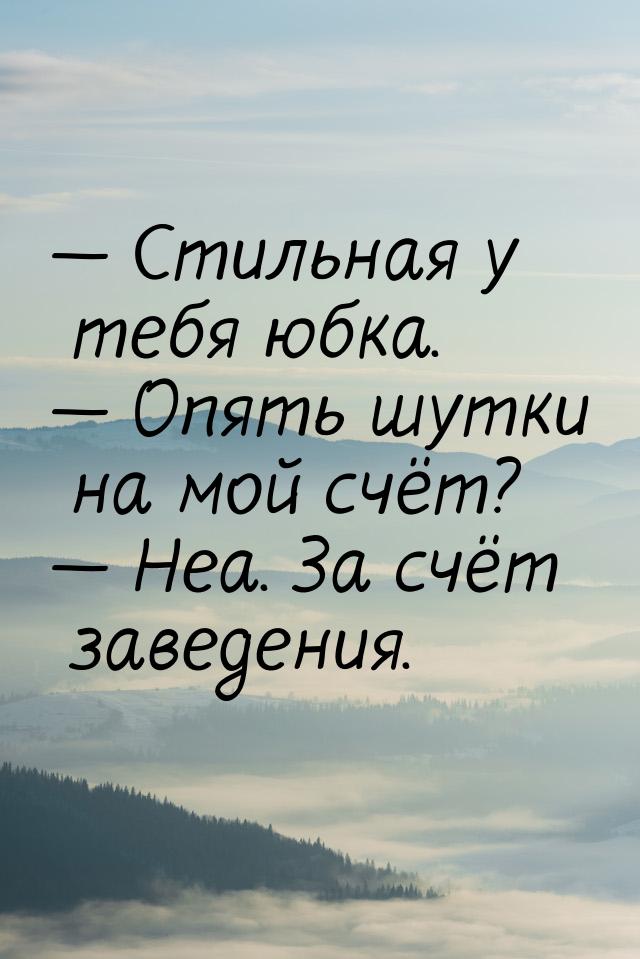  Стильная у тебя юбка.  Опять шутки на мой счёт?  Неа. За счёт заведе