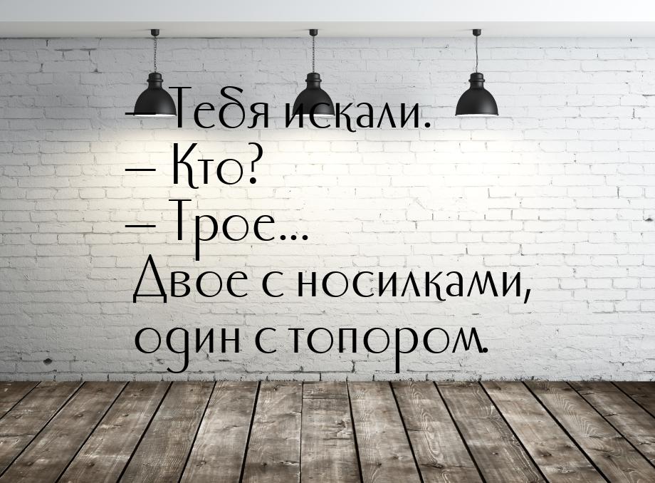  Тебя искали.  Кто?  Трое... Двое с носилками, один с топором.