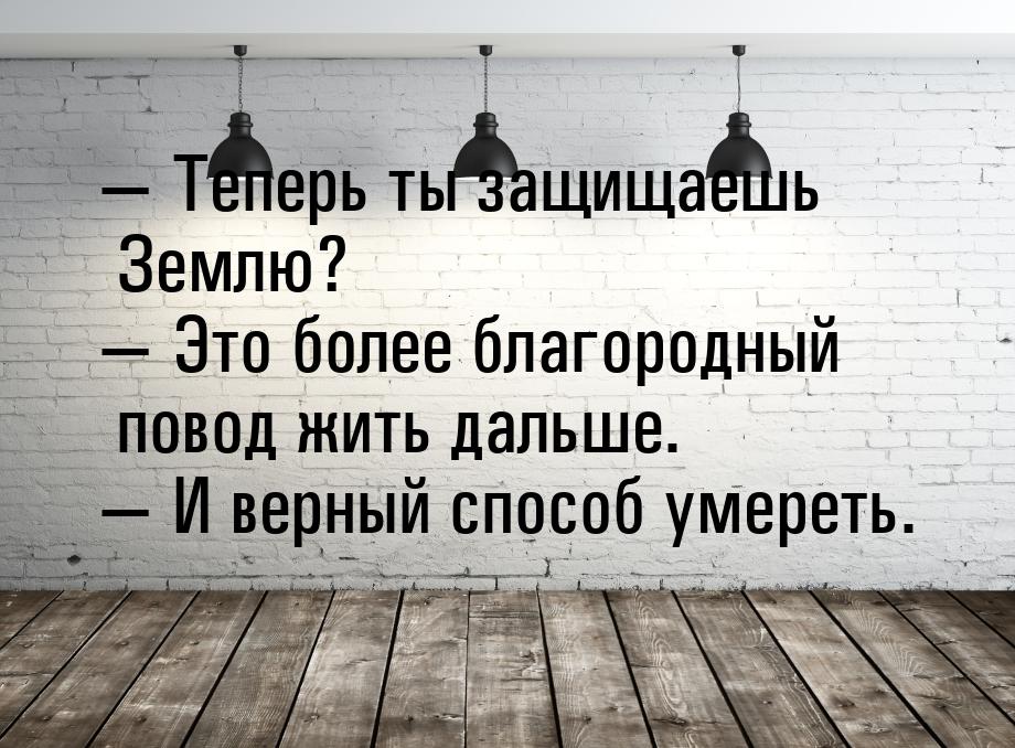  Теперь ты защищаешь Землю?  Это более благородный повод жить дальше. &mdash